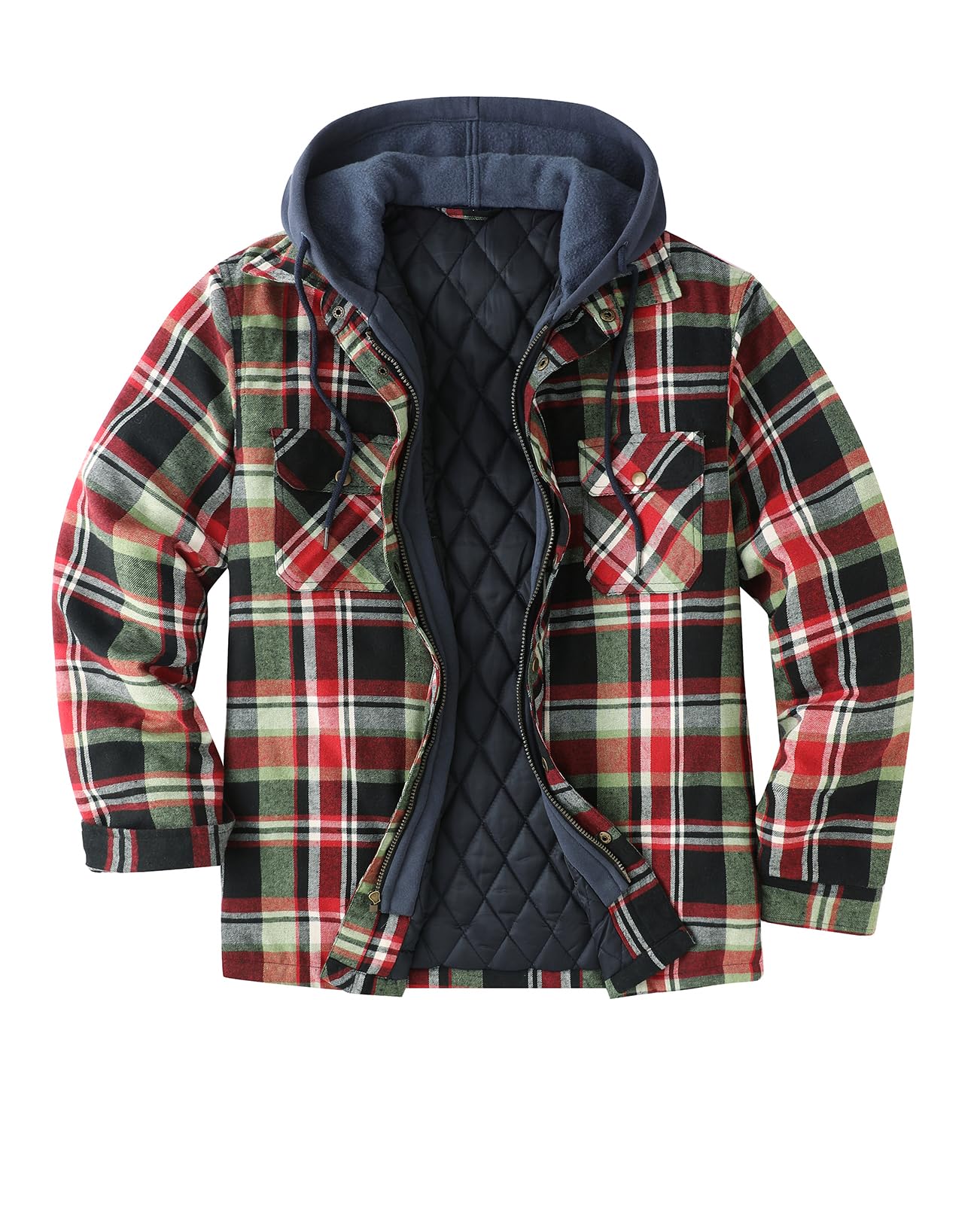 ZENTHACE Men's Hooded Flannel Jacket with Quilted Lining - Blue