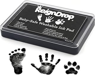 ReignDrop Baby Ink Pad for Hand and Footprints, Non-Toxic Acid-Free Keepsake Kit, Smudge-Proof Archival Ink Wipes Off Skin, for Scrapbook, Photo Album, Frames & Pet Paws, Baby Gift (Black)