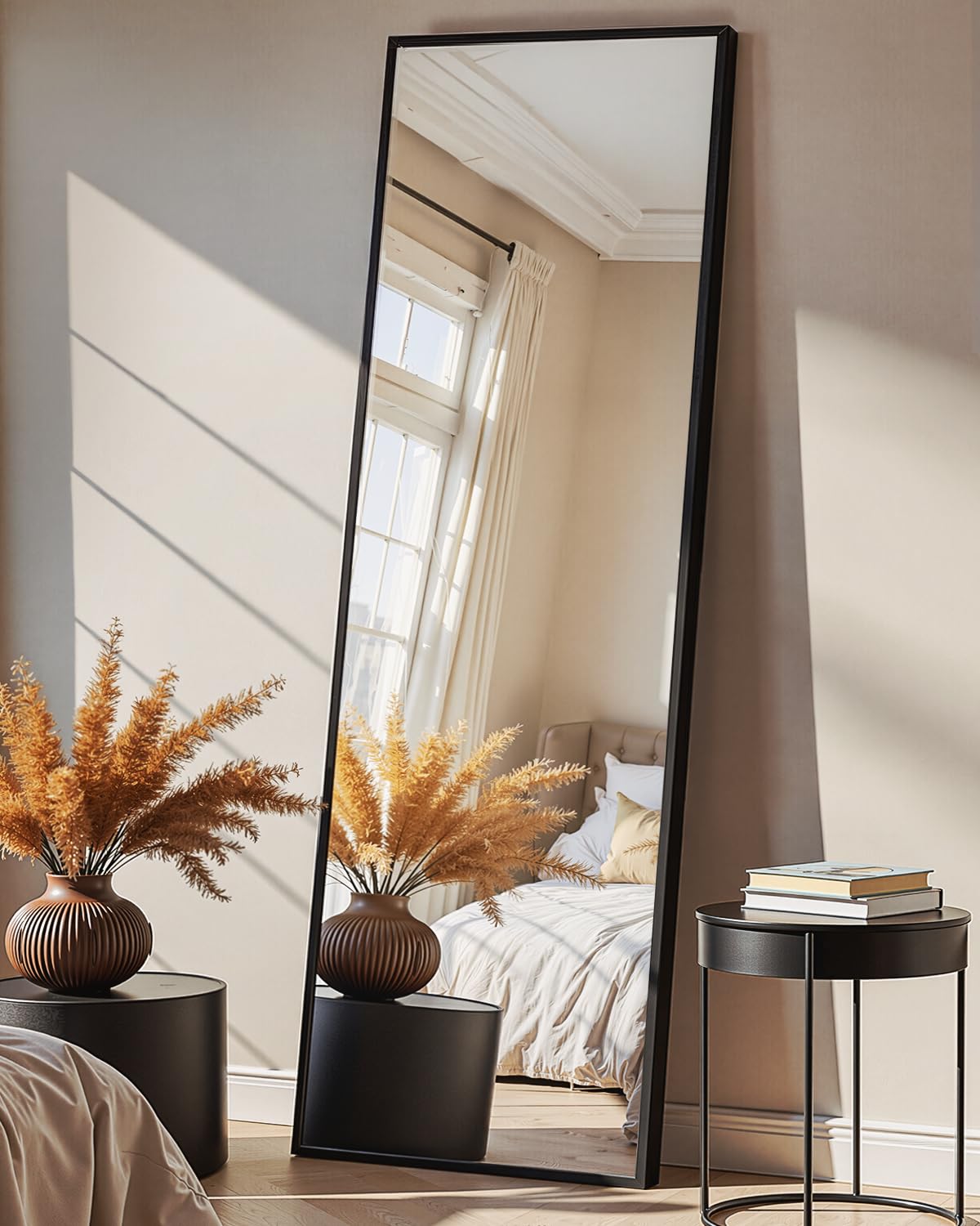 TRAHOME Full Length Floor Mirror 56"x15", Large Standing Body Mirror, Black | Bu