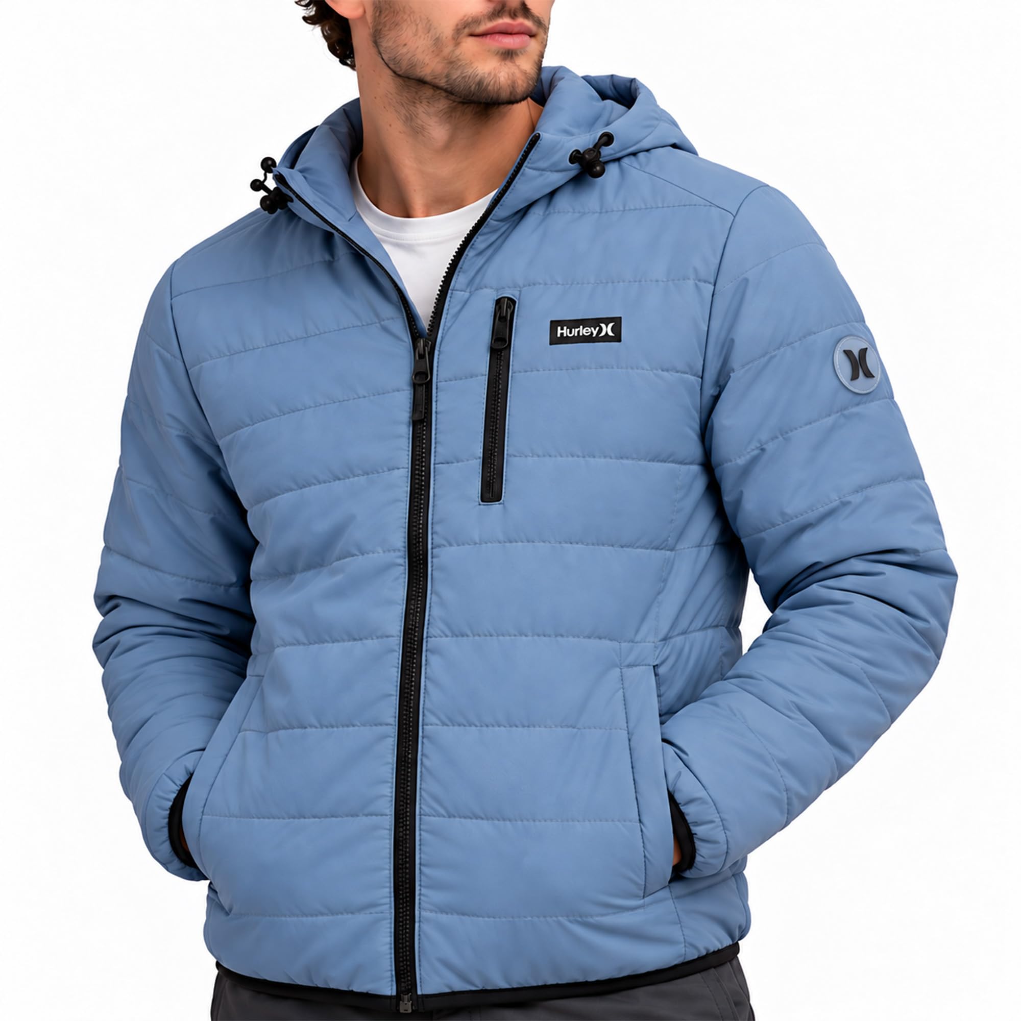 Hurley Mens Packable Puffer Jacket, Lightweight Insulated Winter Coat
