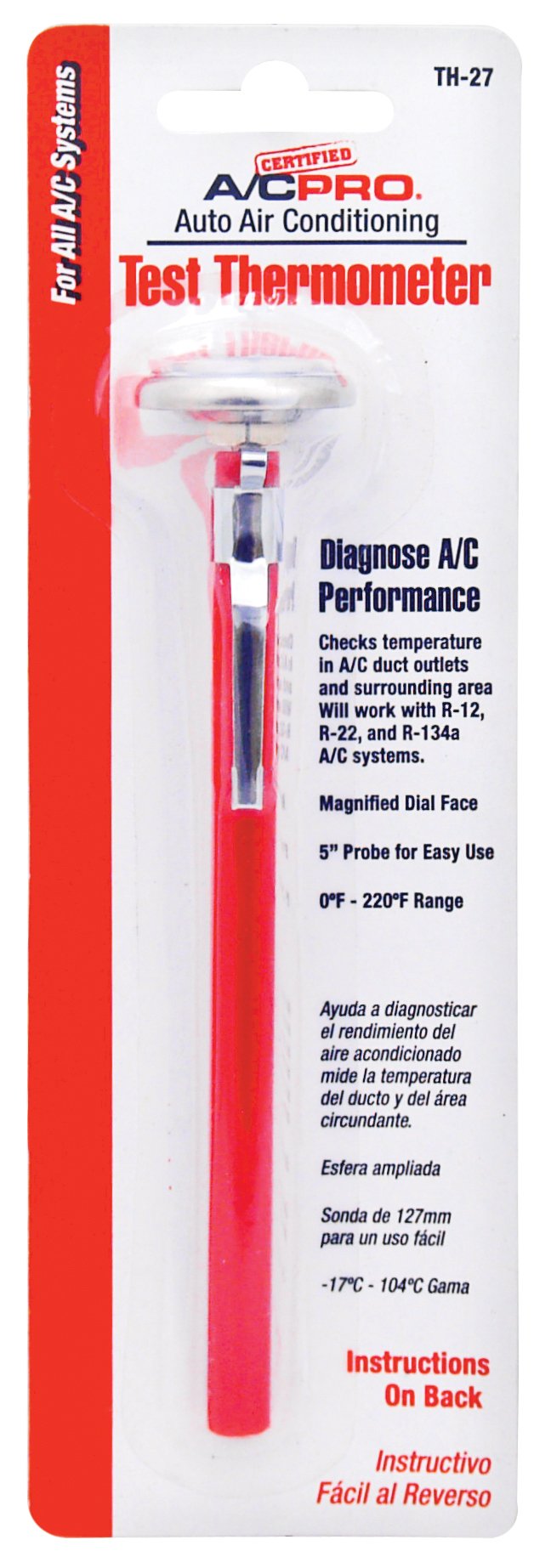 InterDynamics Certified A/C Pro Car Air Conditioner Test Thermometer, Helps Diag