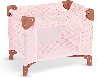 LullaBaby Doll Playpen, Folding Pink Baby Doll Crib, Star Print Design | Baby doll nursery accessory fits most 14-inch dolls, folds flat for storage, fully assembled fold-out setup, 2+ Years