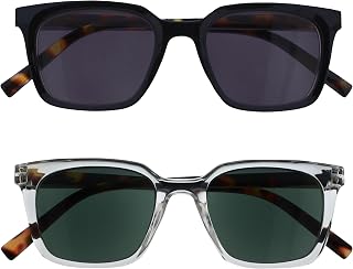 OPULIZE KOI Reading Sunglasses 2 Pack - Large Rectangular Frame - Tinted Lens UV400 - Black-Clear - Mens Womens - Spring Hinges - SS50-1C - +1.50