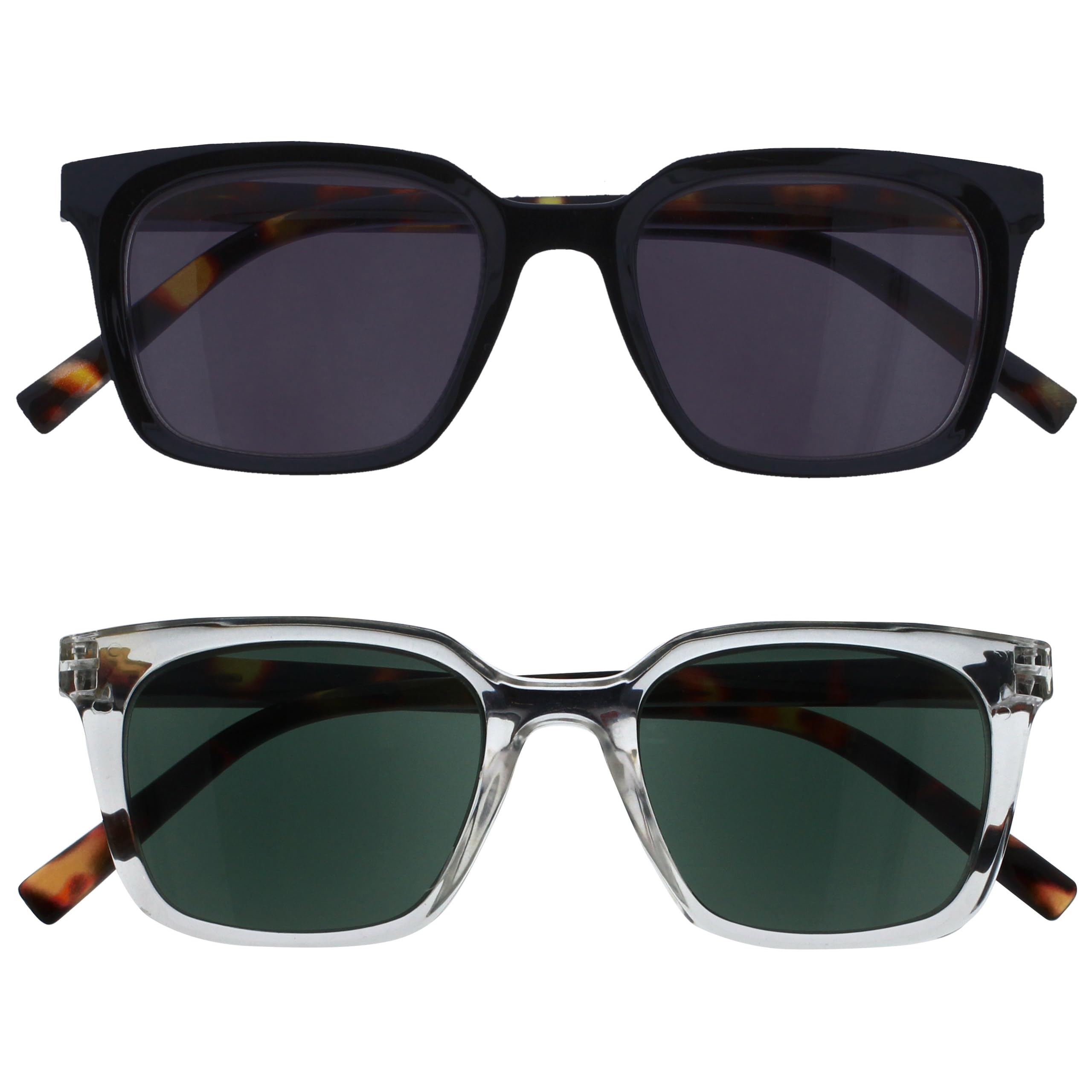 OPULIZE KOI Reading Sunglasses 2 Pack - Large Rectangular Frame - Tinted Lens UV