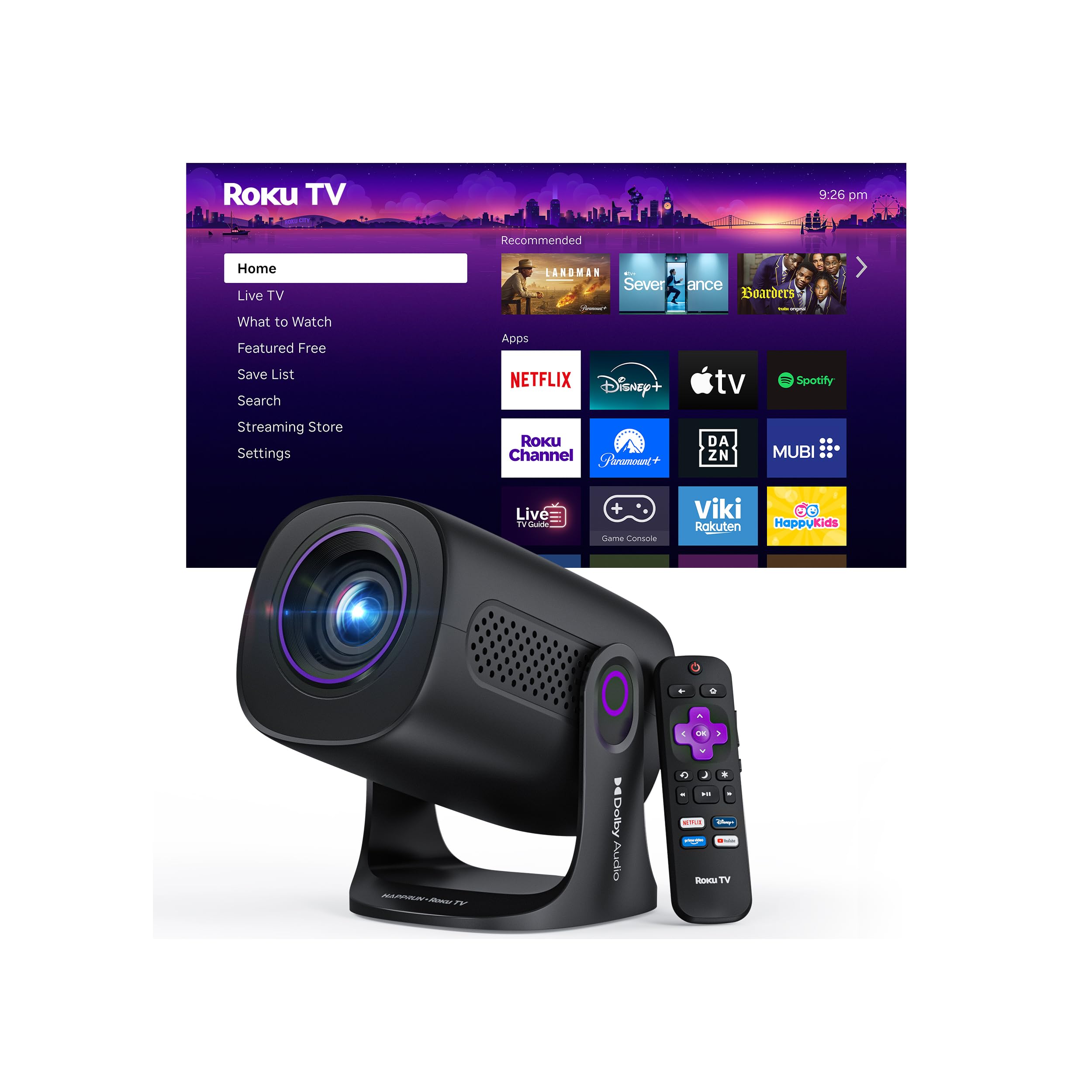 HAPPRUN Roku TV Smart Mini Projector with WiFi and Bluetooth for Portable | Roku