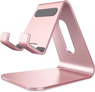 CreaDream Phone Stand Holder, Aluminum Phone Stand for Desk | Office Desktop Accessories, Fits iPhone 17 16 15 14 13 12 Pro Max Plus All 4-8" Smartphones, Anti-Slip Base, Rose Gold