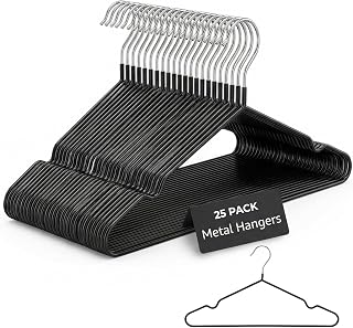 Rainberg 25 Pack Premium Rubber Coated Metal Hangers, Heavy Duty, Space Saving Organiser Clothes Hangers For Wardrobes, Coat Rack Rails Thin and Non-Slip Black (25 Pack)