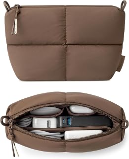 Comfyable Puffy Electronics Organizer Travel Case, Cute Tech Pouch for Women Men, Cable Storage Bag for Charger, Phone, Power Bank, Cord, Compact Tech Accessories Pouch, Mocha Brown