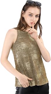Allegra K Women's Tank Top Shiny Sleeveless Metallic Party Disco Line-A Blouse Shiny Dress