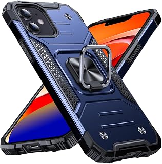 Anqrp Heavy Duty Blue Case for iPhone 12/12 Pro Case with Enhanced Ring Holder Grip Stand, Military Grade Shockproof Rugged Drop Protective Silicone Hard Slim iPhone 12 Phone Case Cover,Vivid Blue