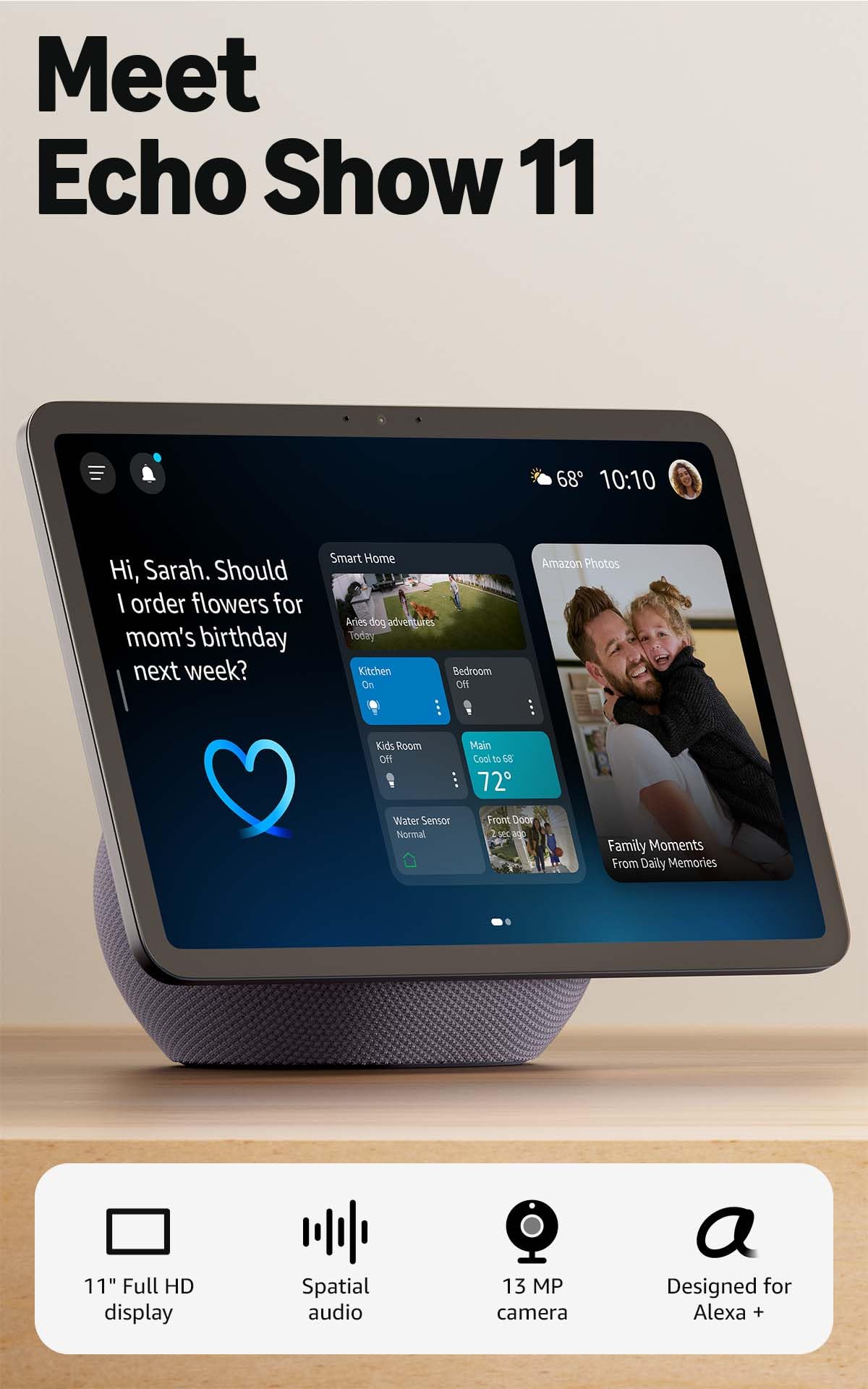 Amazon Echo Show 11 (newest model), Vibrant Full-HD 11" display with more v