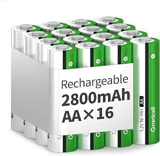 Granicell AA Rechargeable Batteries 2800 mAh High Capacity 1500 Cycles 1.2 V NiMH Low Self-Discharge AA Battery Pack of 16