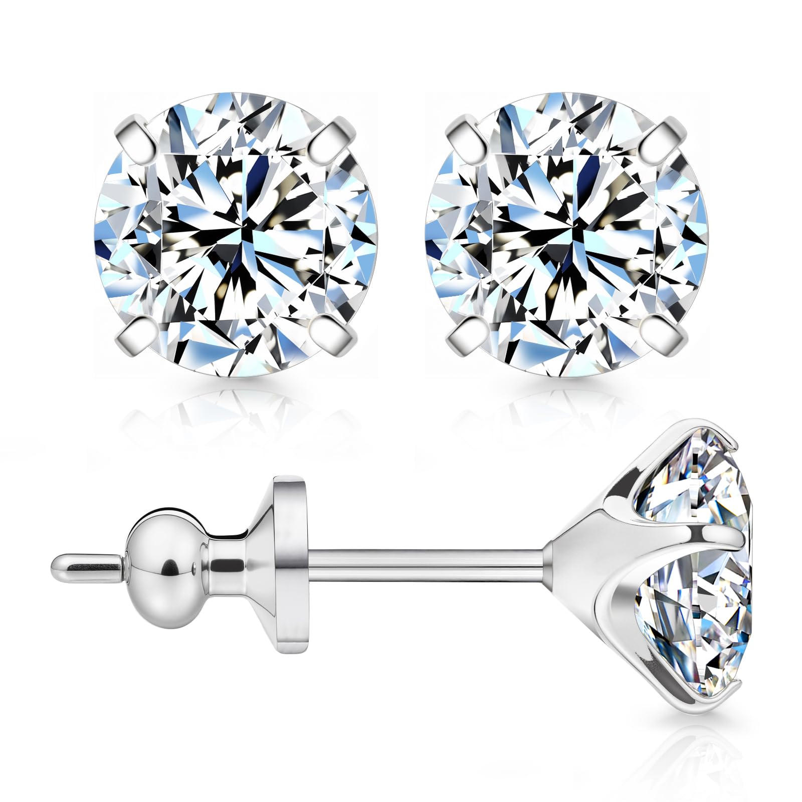 Limerencia Moissanite Stud Earrings, F136 Titanium Screw Back Earrings, D Color 