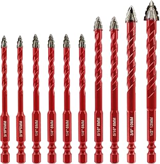 FOCSTOL Dry Drill Bit Set - 10 Pieces 5/6/8/10/12 mm Eccentric Serrated Drill Bit with Quick Change Hex Shank for Wood Plastic Masonry Ceramic Concrete Marble