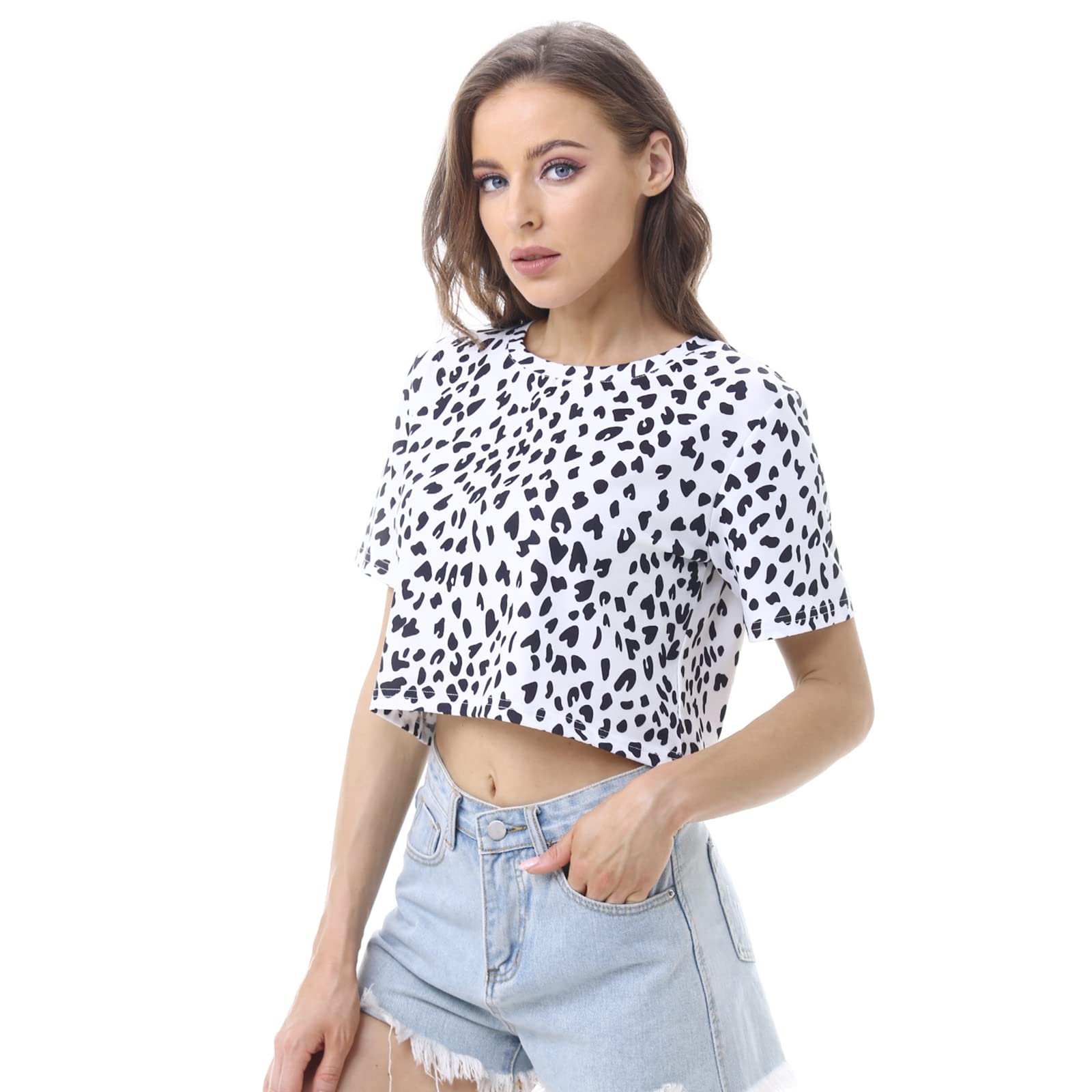 Womens Summer Sexy Crop Tops Oversized Floral Print Graphic Geometric Cropped T 
