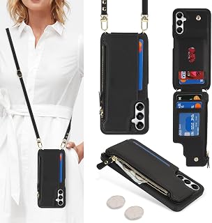 Cavor for Samsung Galaxy A05S Phone Case Wallet for Women, Galaxy A05S Crossbody Case with Strap,Leather Zipper Pocket Card Holder Cover-Black