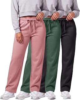 Real Essentials 3 Pack: Women's Relaxed Fit Fleece Open Bottom Sweatpants - Casual Athleisure (Available in Plus)