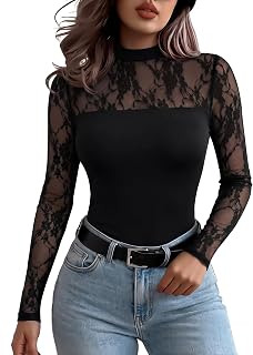 Zeagoo Long Sleeve Shirts for Women's Lace Tops Mesh Sheer Sexy Fall Blouse | Long sleeve lace top, Mesh sheer shirt, Black crew neck clothes, Going out outfit, Summer fall business casual blouse