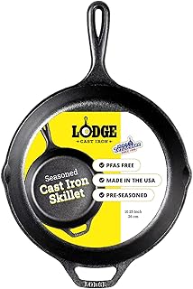 Lodge Pre-Seasoned Cast Iron Skillet, PFAS-Free, 10.25 Inches | Non-Toxic & Naturally Non-Stick Cast Iron Pan, Compatible with Oven, Stove, Grill & Campfire, Made in USA