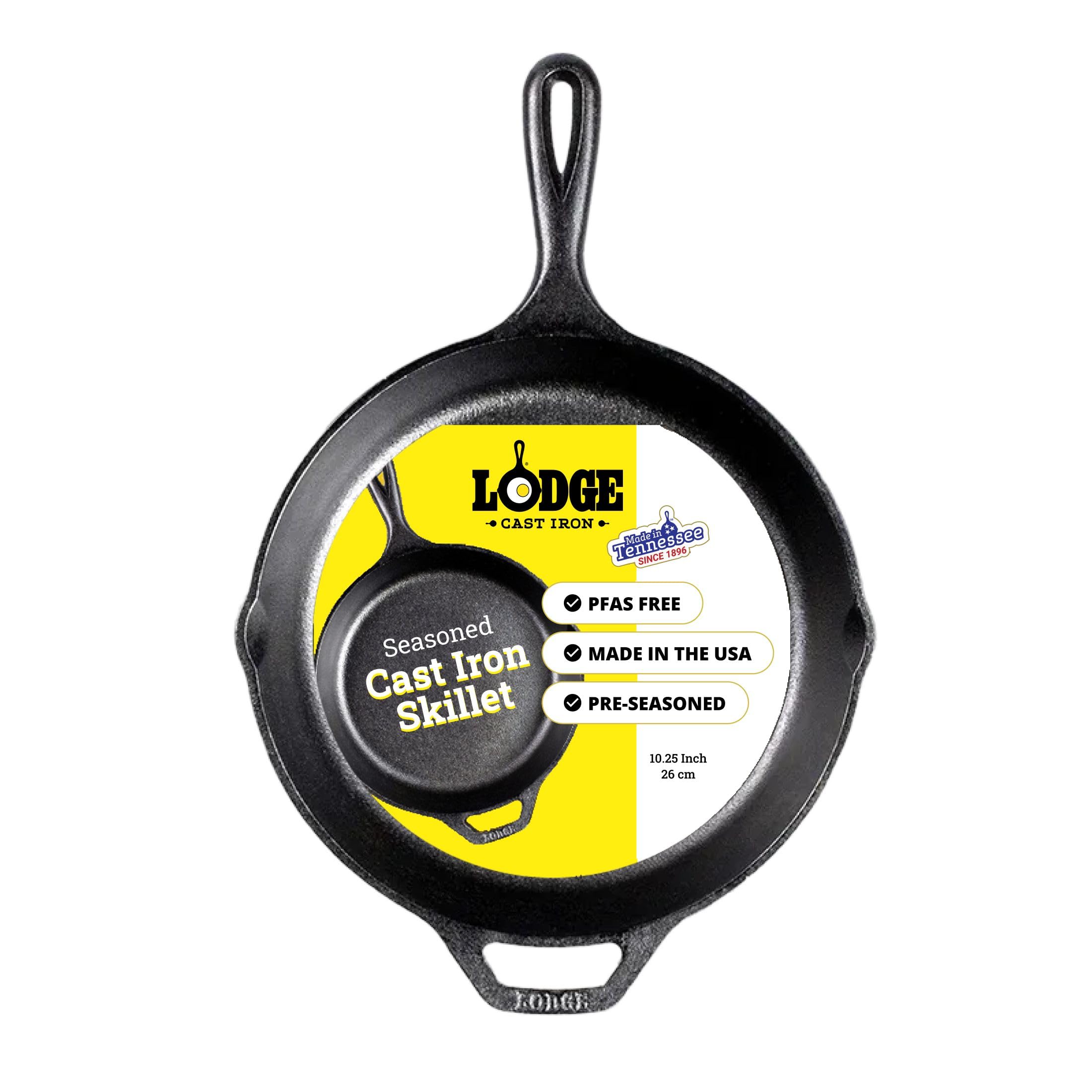Lodge Pre-Seasoned Cast Iron Skillet, PFAS-Free, 10.25 Inches | Non-Toxic & Natu