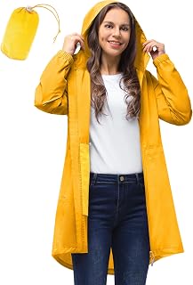 33,000ft Women's Rain Jacket Lightweight Hooded Long Rain Coat Waterproof Jacket Ladies Packable Functional Jacket Windbreaker Breathable Active Outdoor Coats
