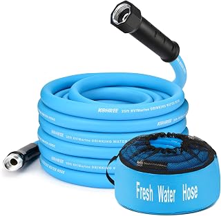 Kohree 25FT RV Water Hose, 5/8'' Premium Drinking Water Hose, No Odor | Storage Bag included, Leak-Free, No-Kink Flexible Garden Hose, Easy to Use, Drinking Water Safe for RV Camper, Marine - Blue