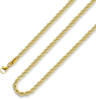 24K Gold Plated Rope Chain Stainless Steel Twist Chain Necklace Men Women