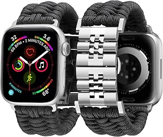 BINLUN Compatible with Apple Watch Band 49mm 46mm 45mm 44mm 42mm 41mm 40mm 38mm Paracord Braided Stainless Steel Replacement Strap Fit for iWatch Ultra2 Ultra Series 10/9/8/7/SE2/SE/6 /5/4 3/2/1