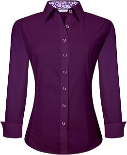 Alex Vando Womens Dress Shirts Long Sleeve Wrinkle Free Fitted Solid Color Stretch Work Business Casual Office Shirt Ladies Blouses