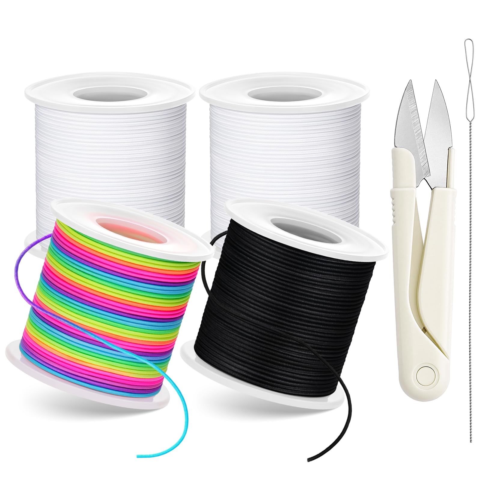 1 mm Stretchy Bracelet String with Scissors Beading Needle, 4 Rolls,660FT | Elas