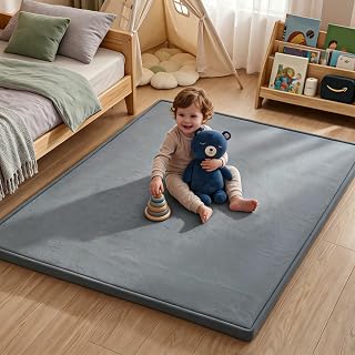 Fengdulong Ultra Soft Baby Play Mat for Floor, 50"x50" Playpen Mat, 1.3" Thick Memory Foam, Non-Slip Tummy Time Mat for Infants, Toddlers, and Kids – Water-Repellent Coral Velvet, Easy Care