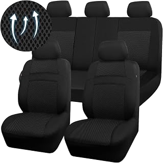 CAR PASS Seat Cover Full Sets, 3D Air Mesh Car Seat Cover with 5mm Composite Sponge Inside,Airbag Compatible Universal Fit for SUV,Vans,sedans, Trucks, Automotive Interior Covers(All Black)