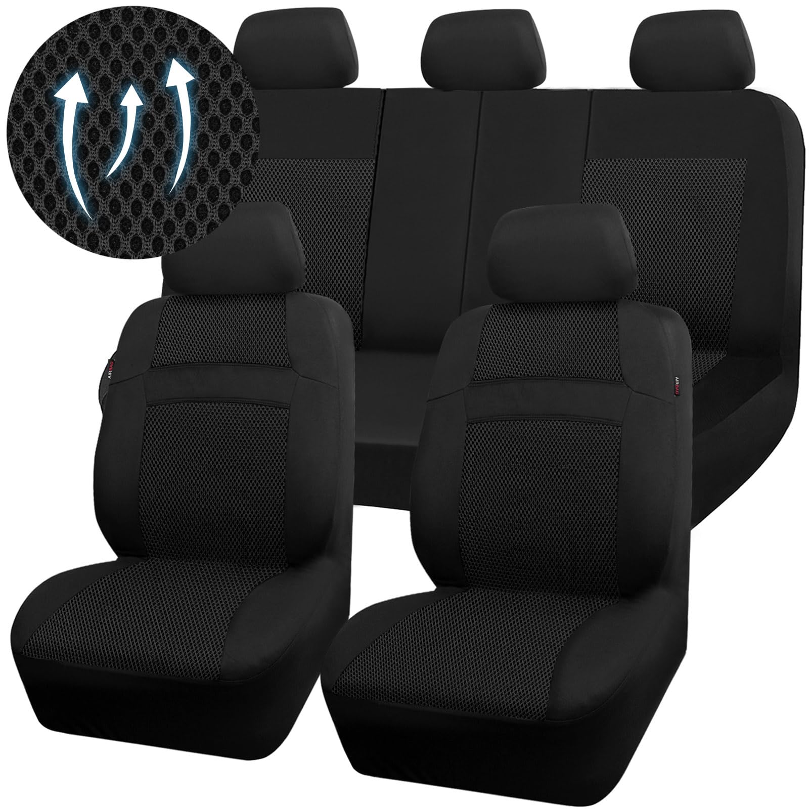 CAR PASS Seat Cover Full Sets, 3D Air Mesh Car Seat Cover with 5mm Composite Spo