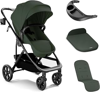 Mompush Wiz Pro Bassinet Stroller with Reversible Seat and Snack Tray | From Newborn to 50 lbs,Roomier Seat, Infinite Recline, Upgraded Soft-Touch Fabrics,One-Hand Fold, BSA Certified