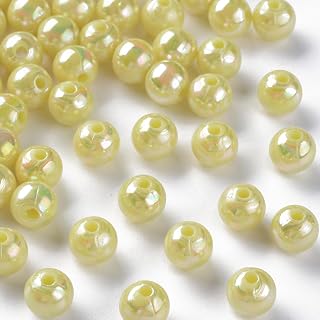 200pcs 8mm AB Color Plated Round Spacer Beads Matte Acrylic Beads for DIY Key Chain Jewelry Bracelet Necklace Ornament Yellow