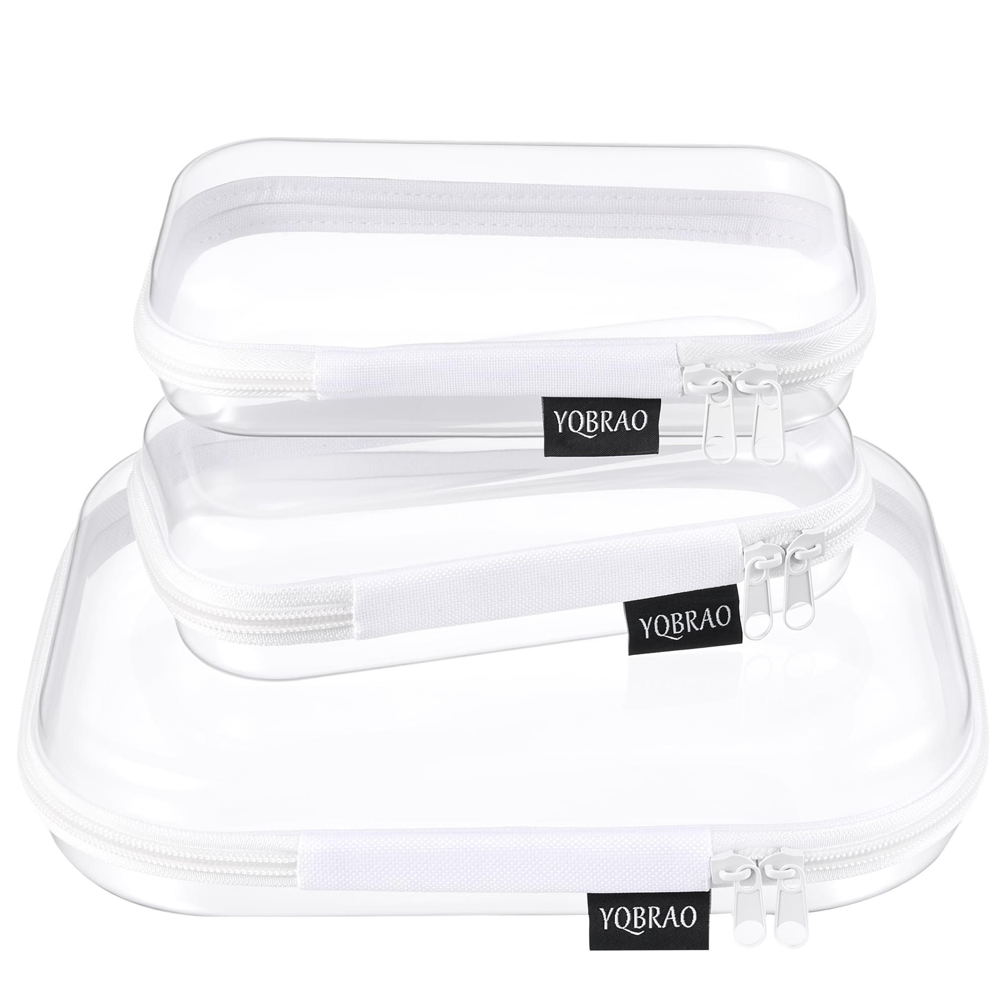 YQBRAO Clear Hard Shell Zipper Cases, Travel Organizers, 1M 2S, White | Rigid Cl