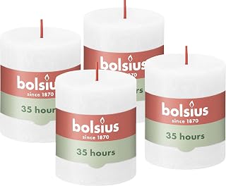 Bolsius Rustic Pillar Candle - Cloudy White - 4 Pack - 35 Hour Burning - Home Candle - Interior Decor - Unscented - Natural Vegan Wax - Palm Oil Free - Valentin