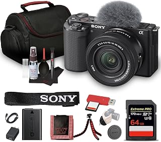 Sony ZV-E10 Mirrorless Camera with 16-50mm Lens & Tripod (Black) Bundle | For Photography & Video | APS-C Sensor | Compact Creator Tool | HDMI + 64GB Memory Card + HDMI Cable + Card Reader