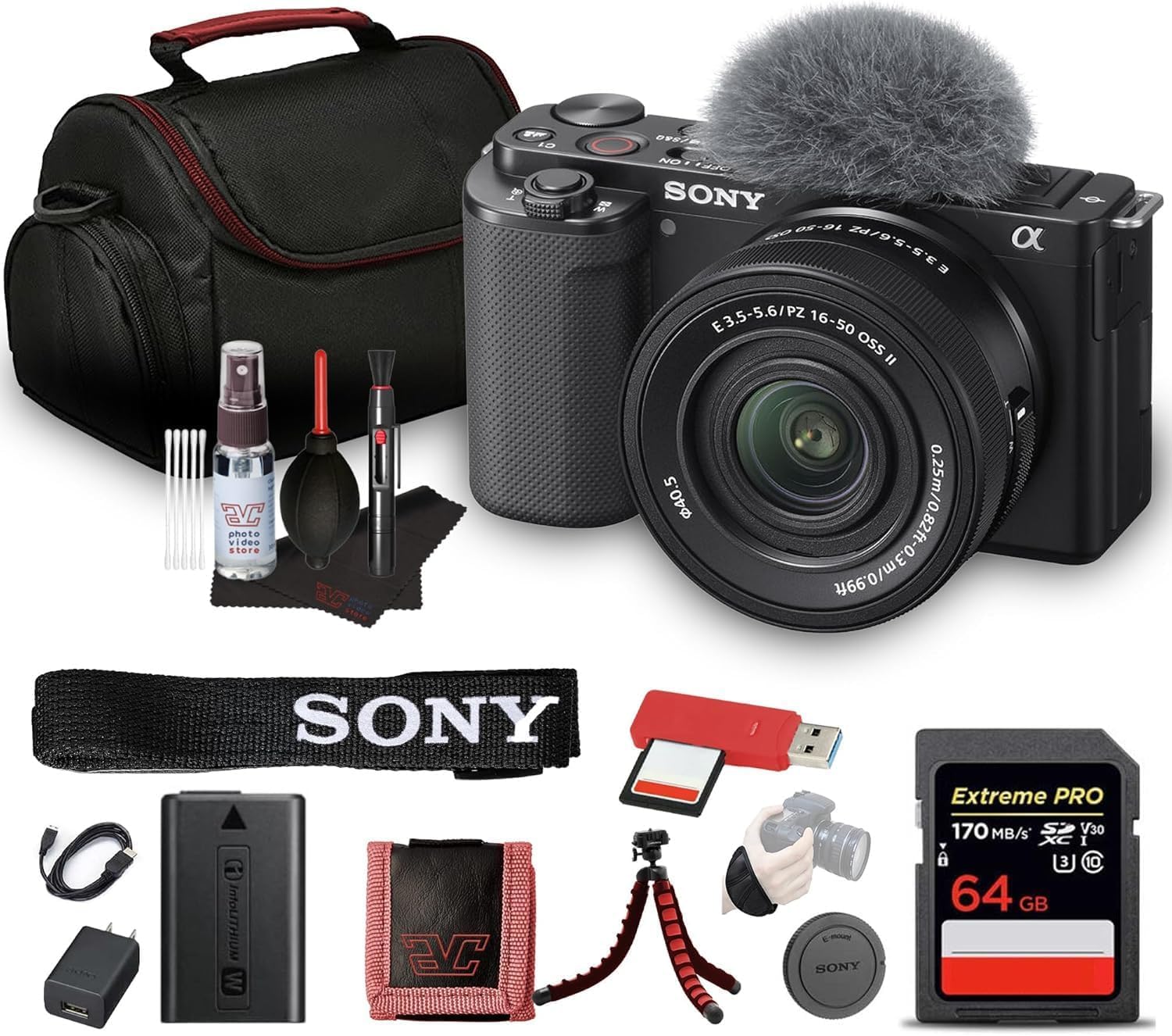 Sony ZV-E10 Mirrorless Camera with 16-50mm Lens & Tripod (Black) Bundle | For Ph
