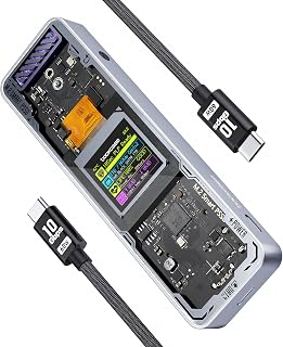 DOCKCASE Explorer Edition Smart SSD Enclosure -10s Power Loss Protection, NVMe M.2 Enclosure Real-time SSD Health Detection, Dual Type-C Ports USB-C 3.2 (10Gbps) Supports NVMe SSD Up to 4TB Silver