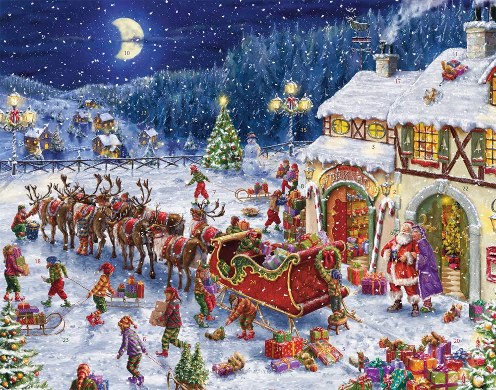 Santa's Sleigh Advent Calendar (Countdown to Christmas) with Holiday Pictures by