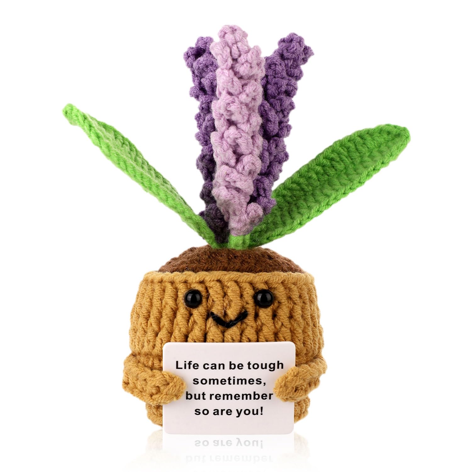 Positive Lavender Crochet Potted Plants, 5.5 Inch Creative Knitted Potted Plant 