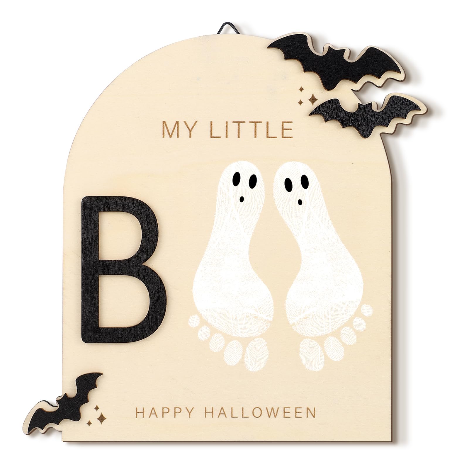 Beeveer Baby 1st Halloween Boo Footprint Art Wooden Sign Newborn DIY Craft | Woo