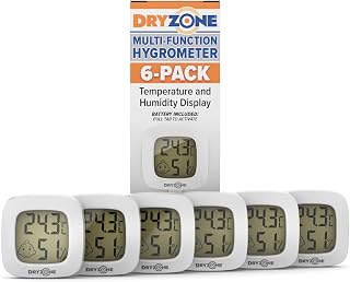 Dryzone Hygrometer (White, 6-Pack) Mini Magnetic Digital Thermometer & Hygrometer - Room Temperature & Humidity Monitor with Emoticon Display. Compact Indoor Sensor for Condensation & Mould Prevention