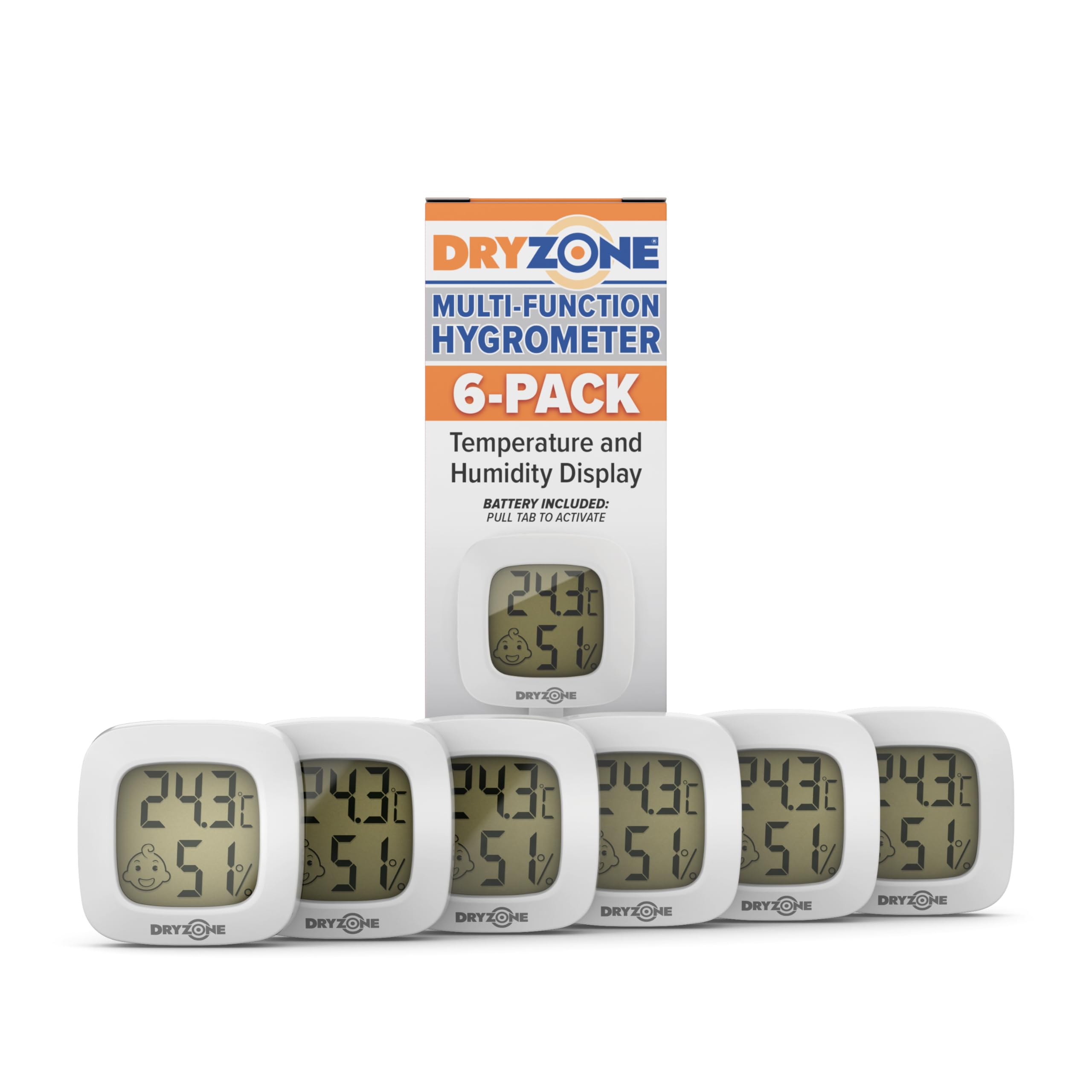 Dryzone Hygrometer (White, 6-Pack) Mini Magnetic Digital Thermometer & Hygromete