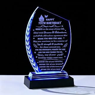 75th Birthday Gifts for Women Men - Personalized Best Crystal Plaque Gifts with led 1951 75 Year Old Birthday Present for Her Him - Happy 75th Birthday Gifts Ideas for Mom Dad Unique