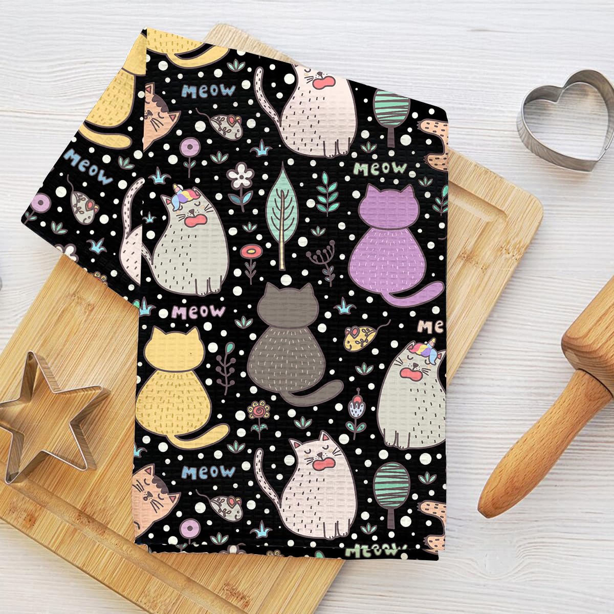 Cute Cat Kitchen Towel Dish Towel Cute Cat 16"x25" Holiday Decoration Hand Tea T
