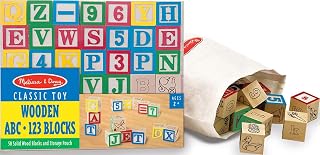 Melissa & Doug Deluxe Wooden ABC 123 Number Blocks | 50 Wooden Blocks, Numbers and Letters, Sorting and Stacking, Montessori Toys, Pouch, Toddler Learning Toys for Kids, Ages 2+