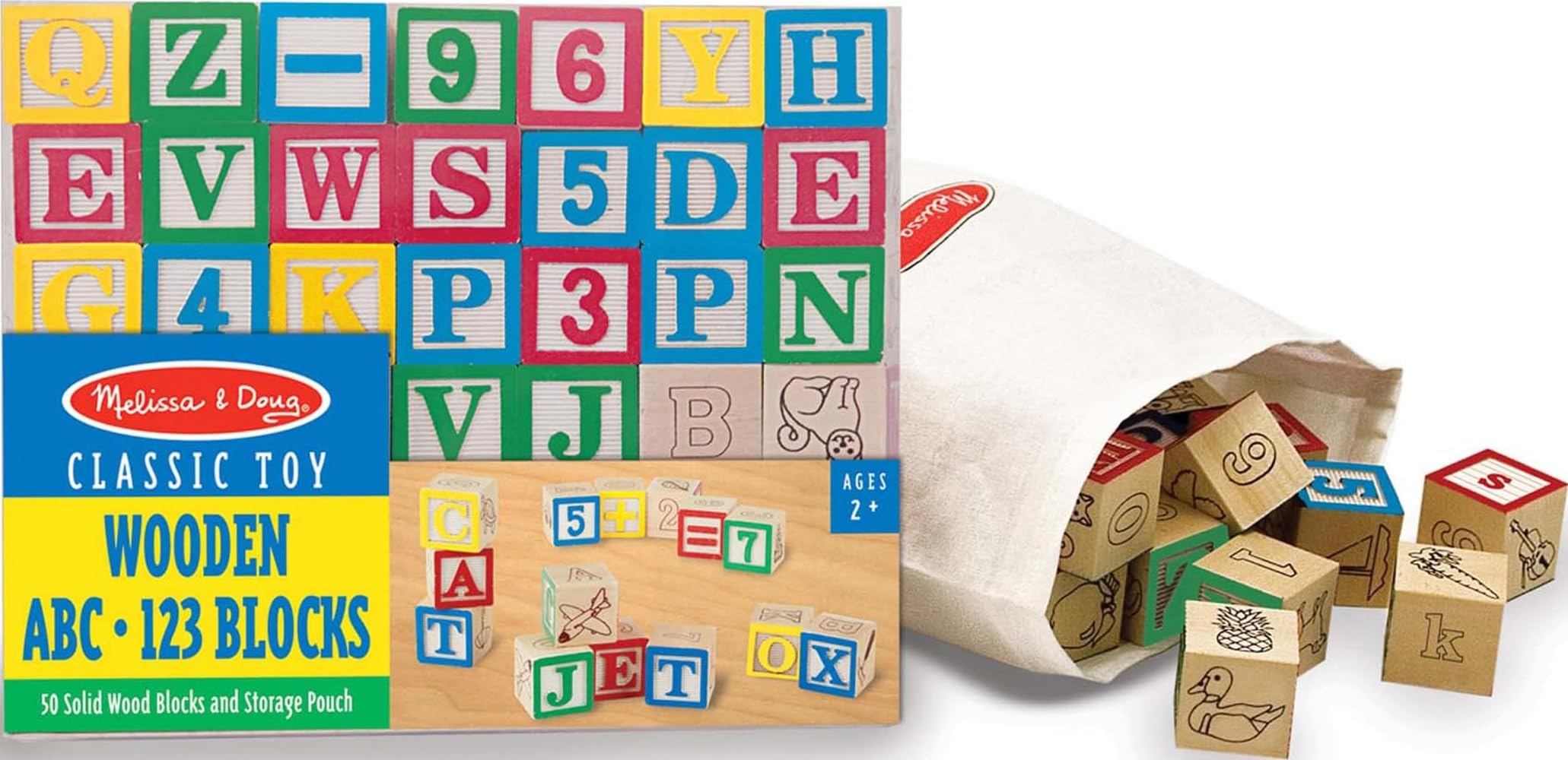 Melissa & Doug Deluxe Wooden ABC 123 Number Blocks | 50 Wooden Blocks, Numbers a