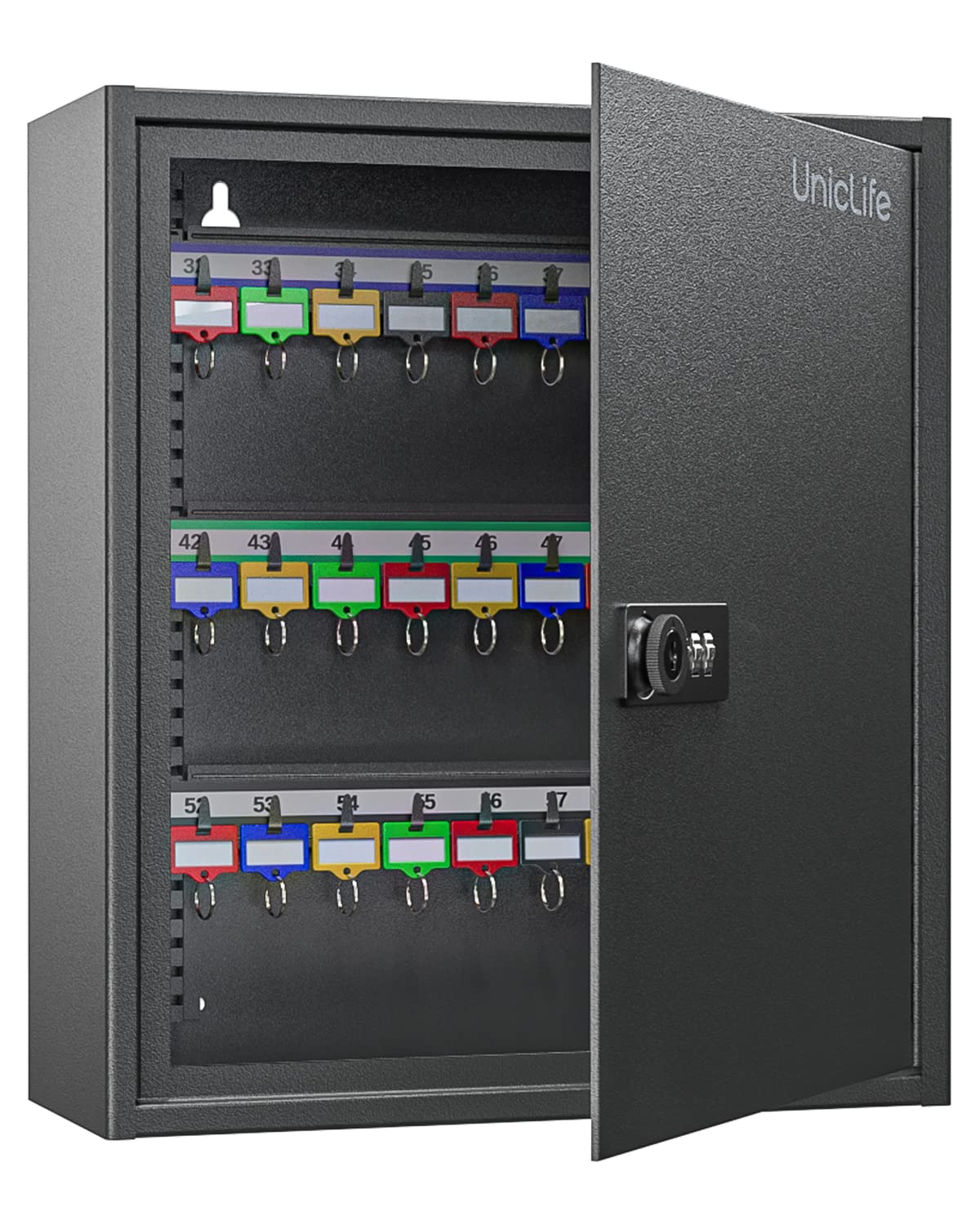 Uniclife 60 Position Steel Key Cabinet with Combination and Key Lock, Black | Wa